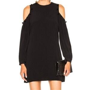 ALEXIS Claudette Crepe Button-Trim Cold-Shoulder Dress in Black, Size M